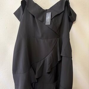 City Chic Black Asymmetrical Ruffle Dress
